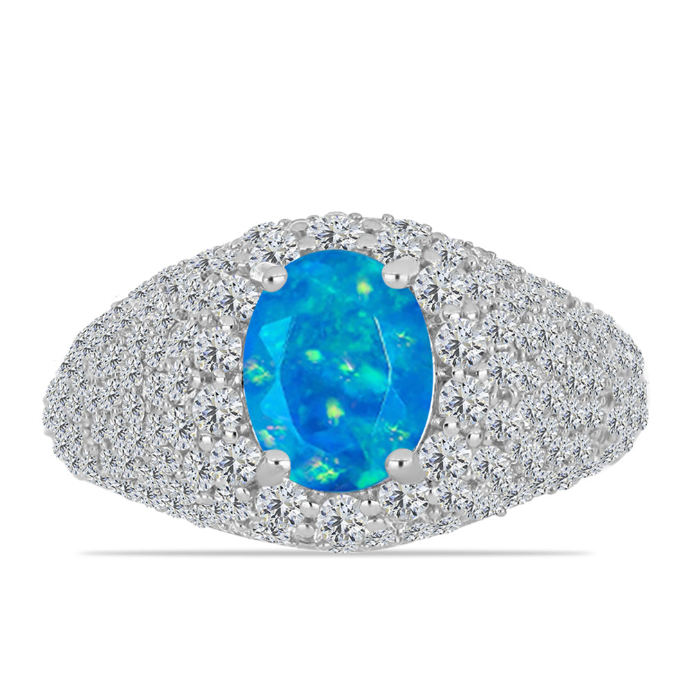 Inel din Argint 925 ( 3.87 grame ) cu Opal Albastru Etiopian Paraiba și Topaz Alb 2.97 Carate 1 