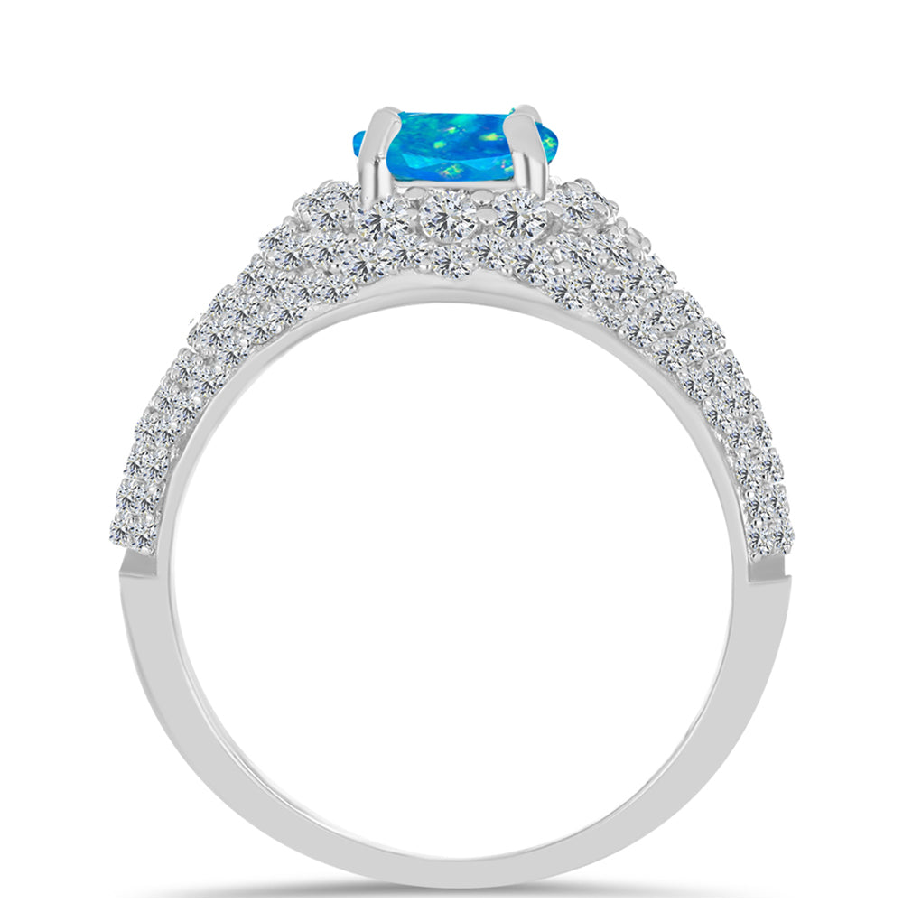 Inel din Argint 925 ( 3.87 grame ) cu Opal Albastru Etiopian Paraiba și Topaz Alb 2.97 Carate