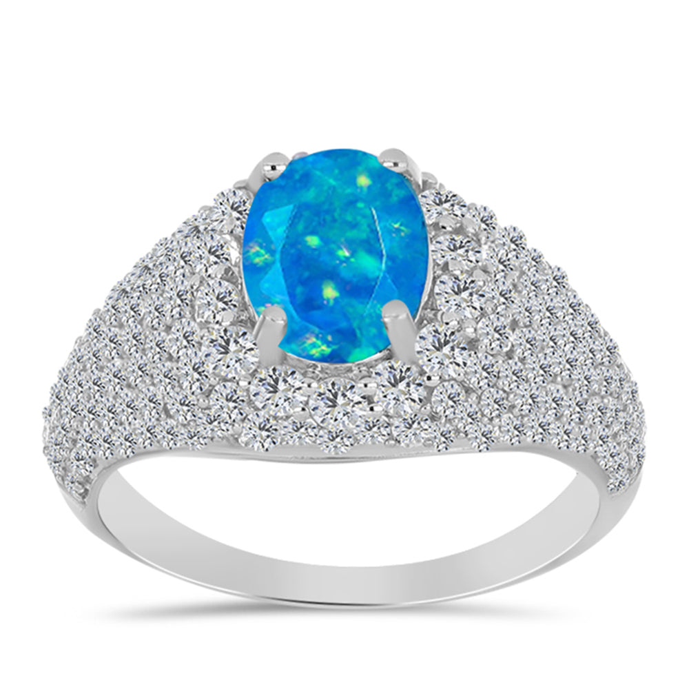 Inel din Argint 925 ( 3.87 grame ) cu Opal Albastru Etiopian Paraiba și Topaz Alb 2.97 Carate