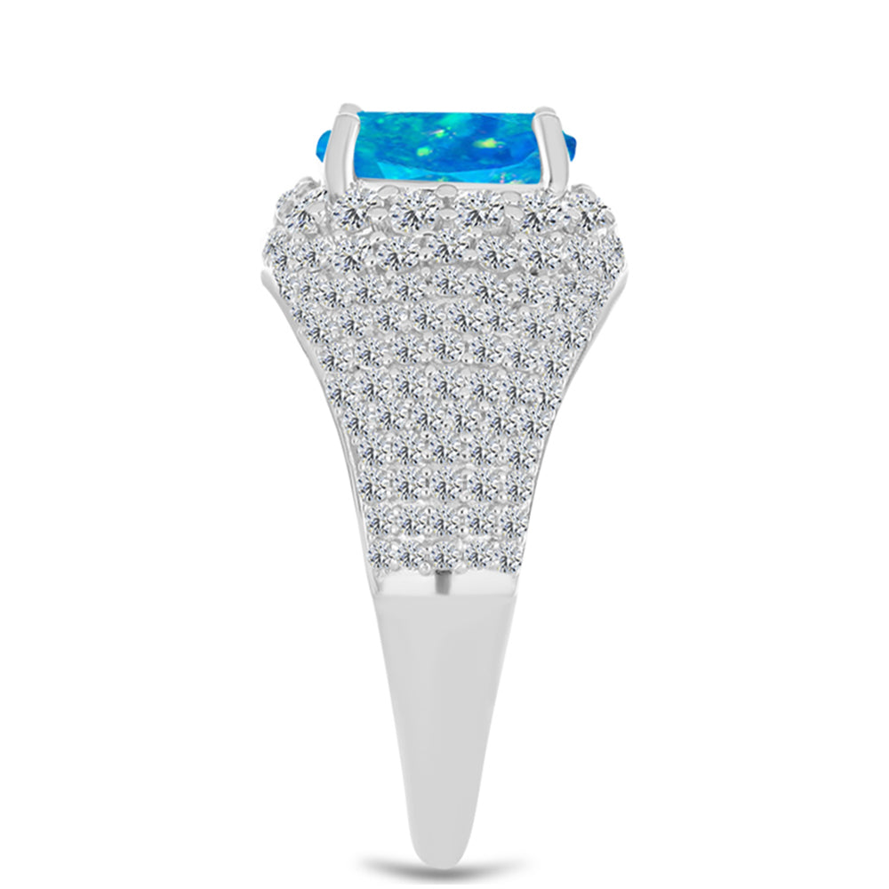 Inel din Argint 925 ( 3.87 grame ) cu Opal Albastru Etiopian Paraiba și Topaz Alb 2.97 Carate 4 