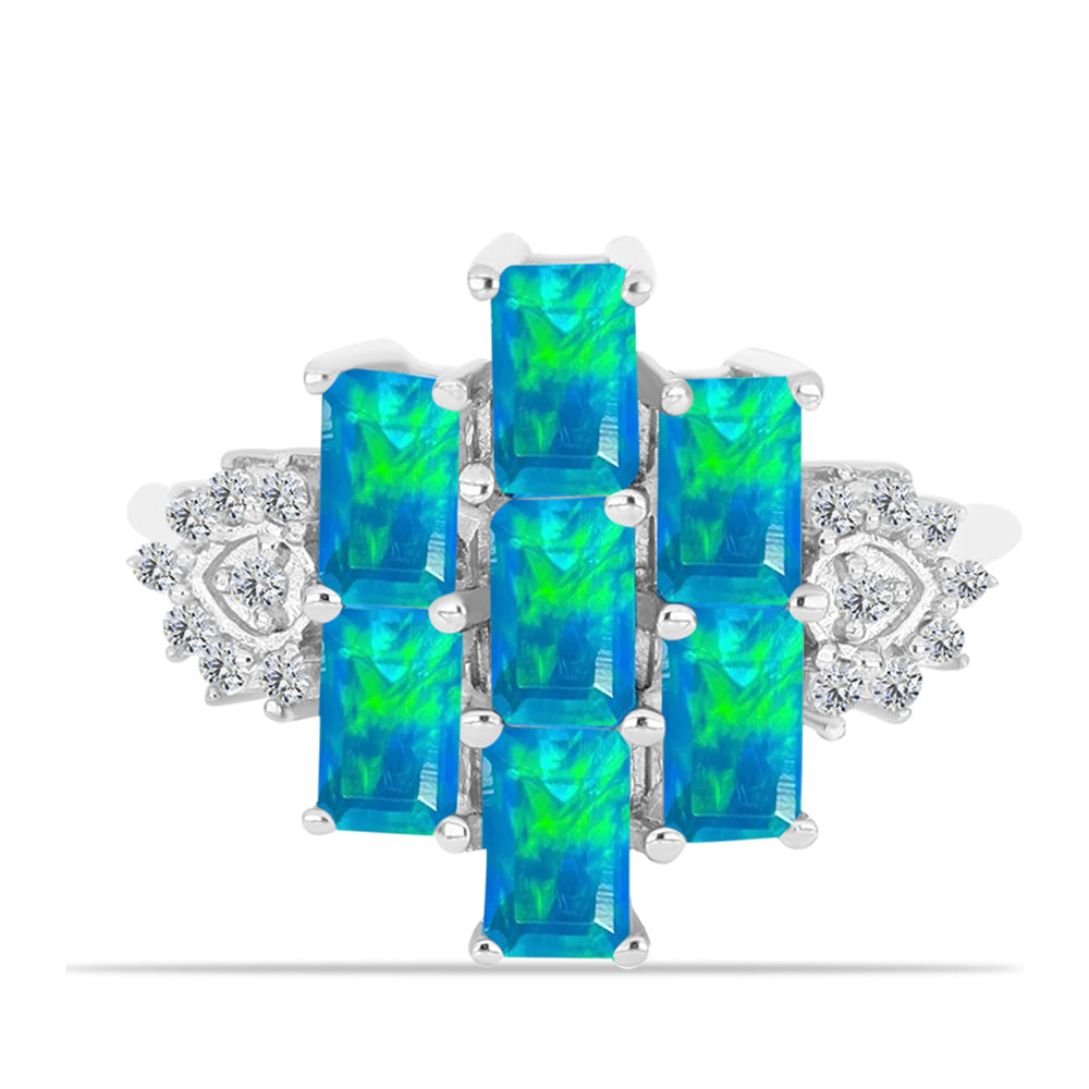 Inel din Argint 925 ( 2.6 grame ) cu Opal Albastru Etiopian Paraiba și Topaz Alb 1.49 Carate
