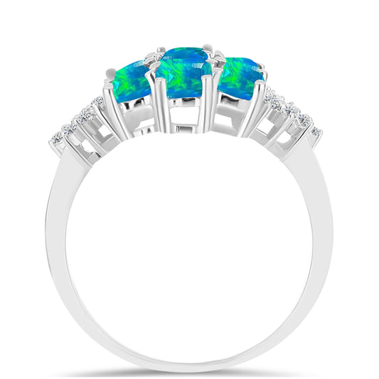 Inel din Argint 925 ( 2.6 grame ) cu Opal Albastru Etiopian Paraiba și Topaz Alb 1.49 Carate