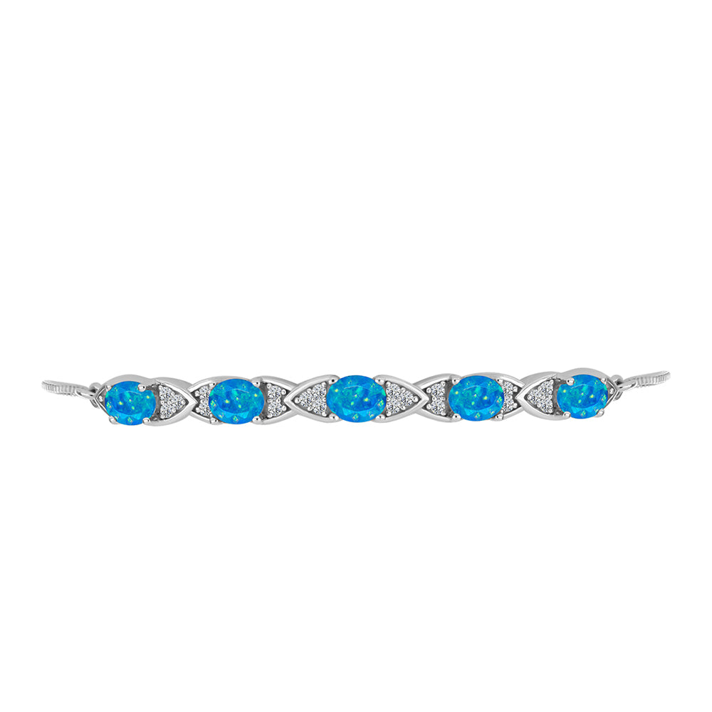 Brățară din Argint 925 ( 5.26 grame ) cu Opal Albastru Etiopian Paraiba și Topaz Alb 1.27 Carate 2 