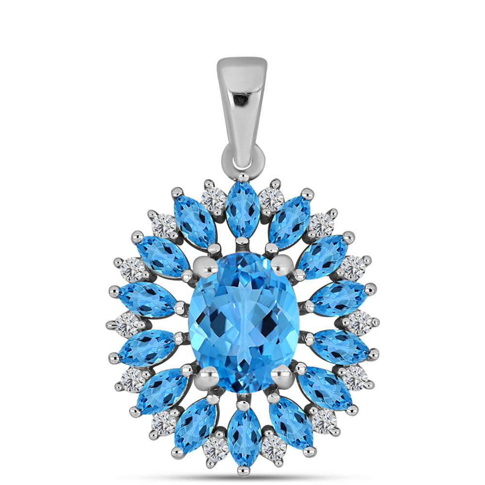 Pandantiv din Argint 925 ( 2.52 grame ) cu Topaz Swiss Blue și Topaz Alb 3.65 Carate 1 