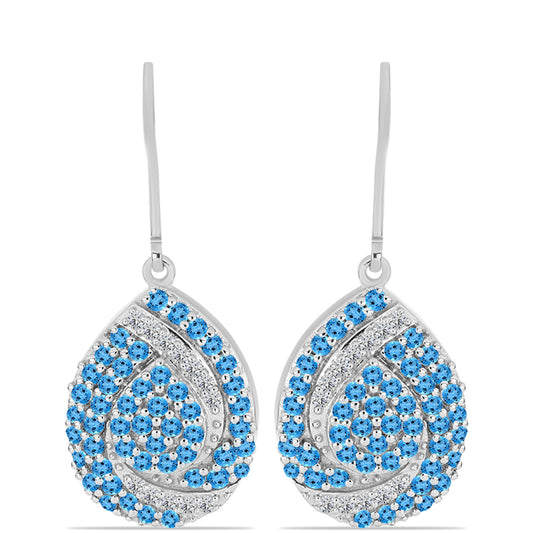 Cercei din Argint 925 ( 4.86 grame ) cu Topaz Swiss Blue și Topaz Alb 2.03 Carate