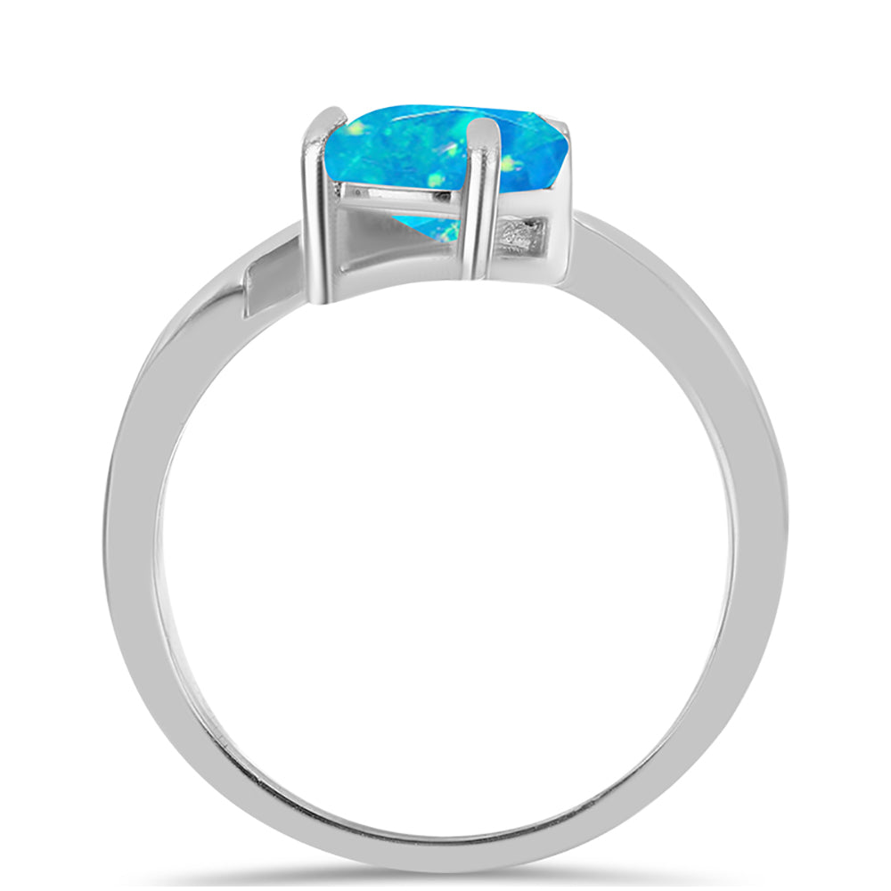 Inel din Argint 925 ( 2.75 grame ) cu Opal Albastru Etiopian Paraiba și Topaz Alb 1.17 Carate 2 