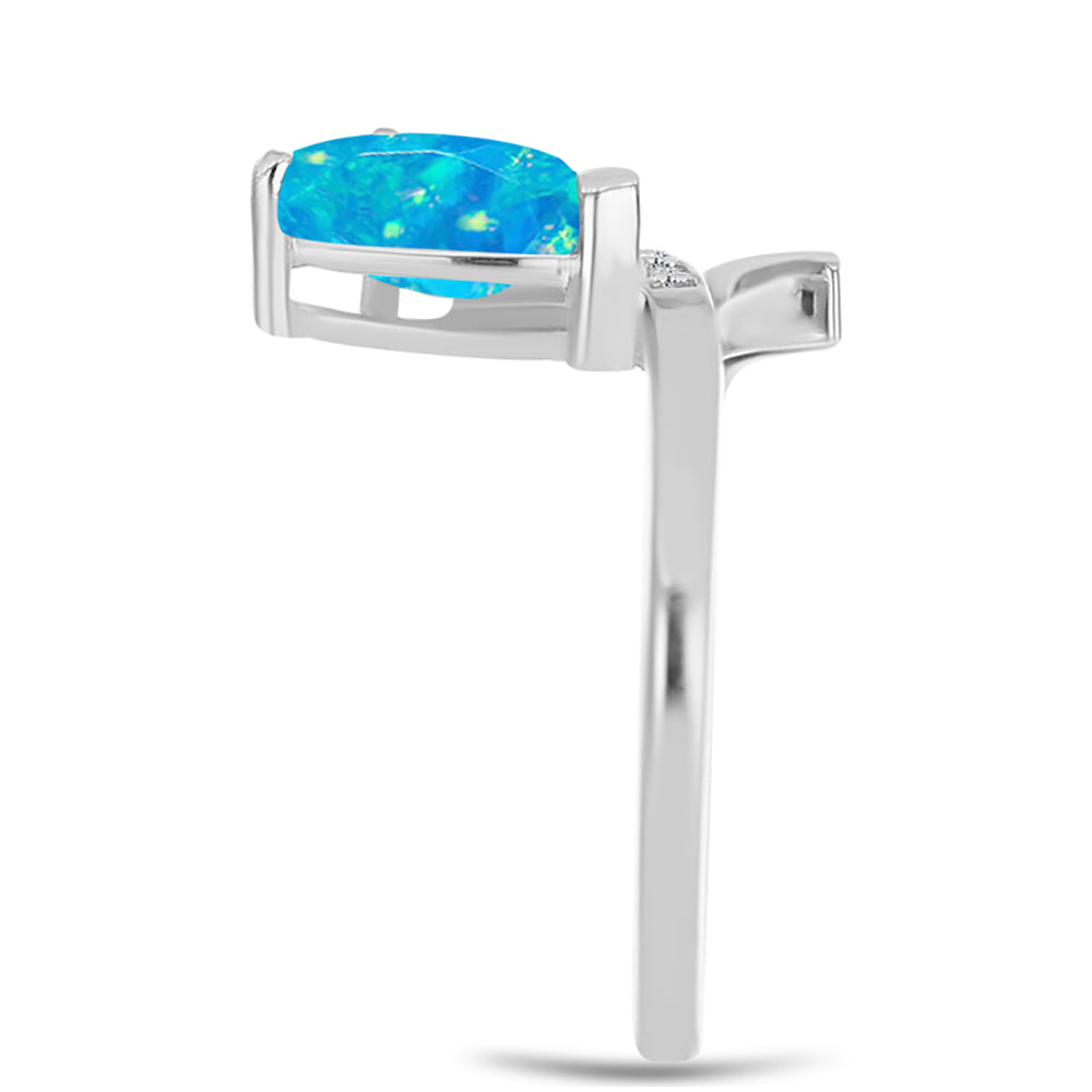 Inel din Argint 925 ( 2.75 grame ) cu Opal Albastru Etiopian Paraiba și Topaz Alb 1.17 Carate 4 