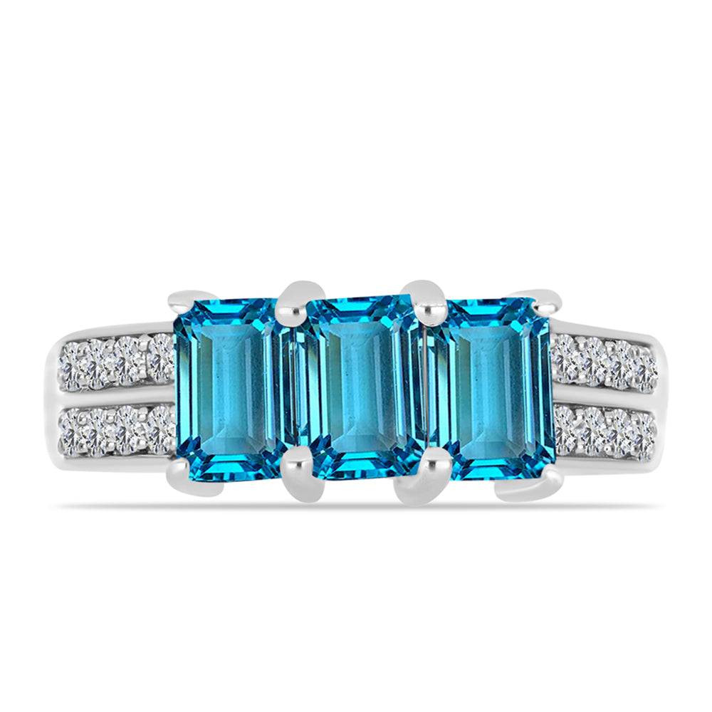 Inel din Argint 925 ( 2.62 grame ) cu Topaz Swiss Blue și Topaz Alb 2.4 Carate