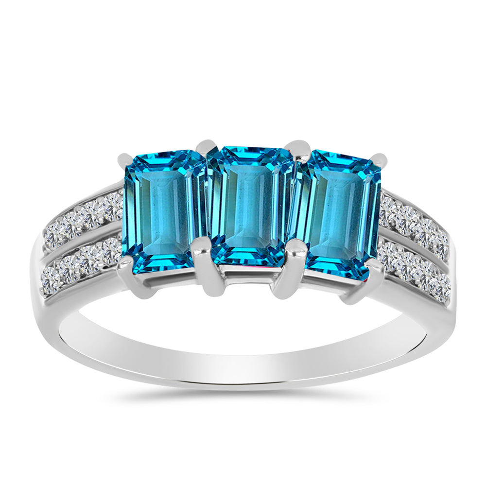Inel din Argint 925 ( 2.62 grame ) cu Topaz Swiss Blue și Topaz Alb 2.4 Carate