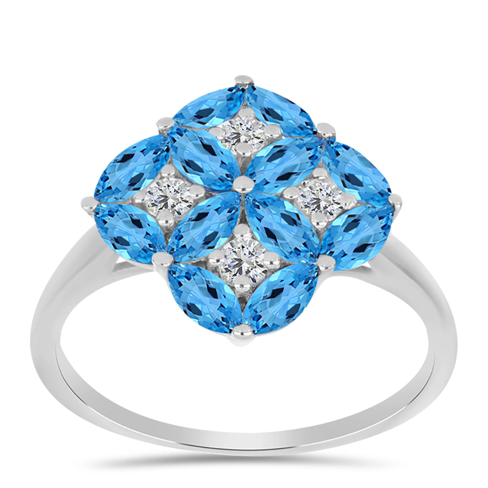 Inel din Argint 925 ( 2.6 grame ) cu Topaz Swiss Blue și Topaz Alb 2.33 Carate 3 