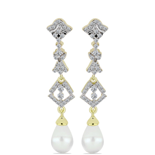 Cercei din Argint 925 Placat cu Aur ( 4.85 grame ) cu Perlă de Apă Dulce Albă și Topaz Alb 6.28 Carate