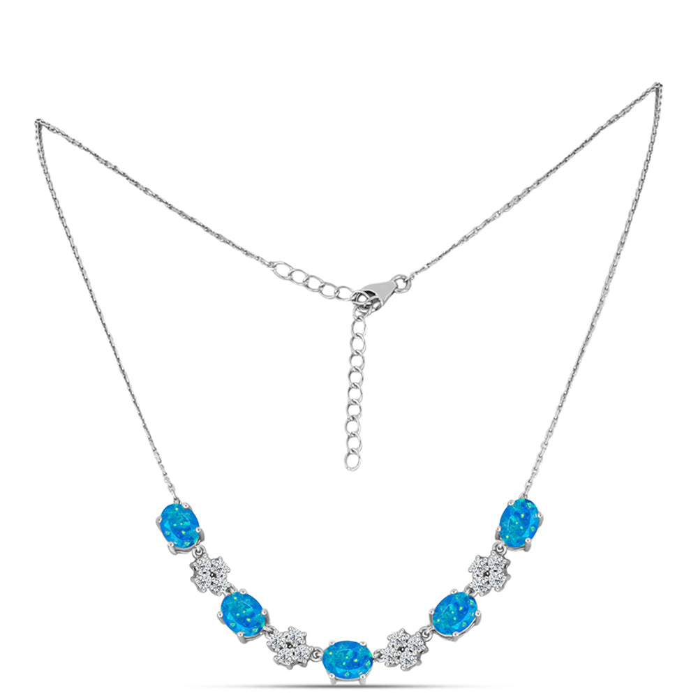 Colier din Argint 925 ( 6.95 grame ) cu Opal Albastru Etiopian Paraiba și Topaz Alb 4.55 Carate 1 