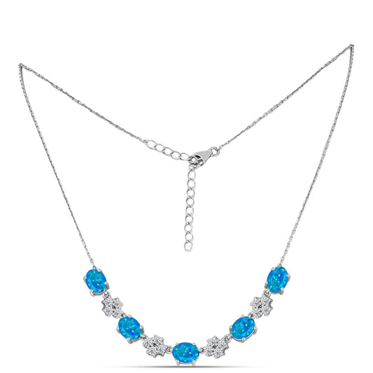 Colier din Argint 925 ( 6.95 grame ) cu Opal Albastru Etiopian Paraiba și Topaz Alb 4.55 Carate