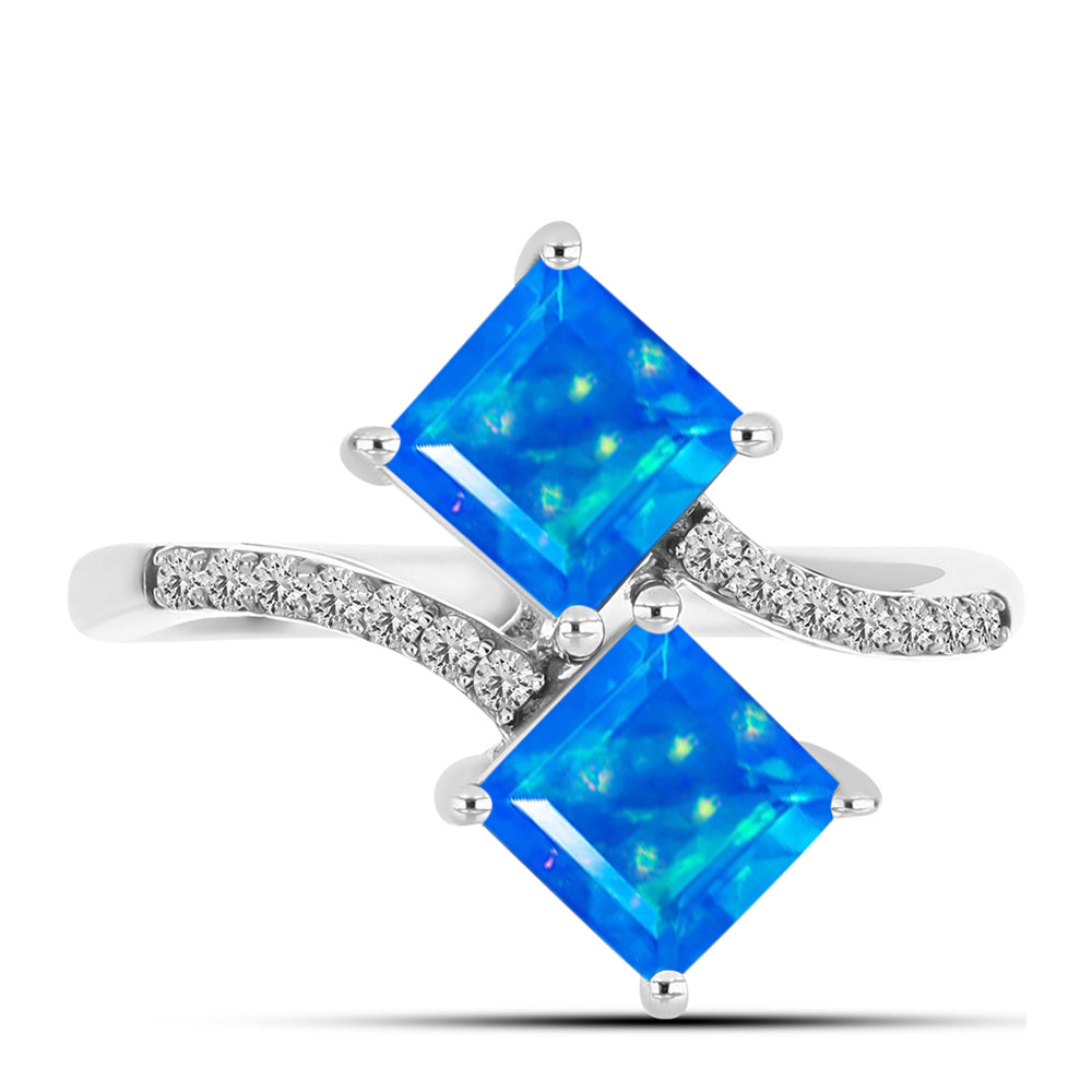 Inel din Argint 925 ( 2.79 grame ) cu Opal Albastru Etiopian Paraiba și Topaz Alb 1.55 Carate 1 