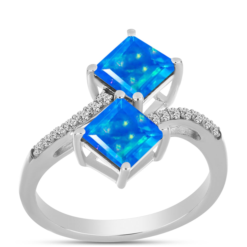 Inel din Argint 925 ( 2.79 grame ) cu Opal Albastru Etiopian Paraiba și Topaz Alb 1.55 Carate 3 