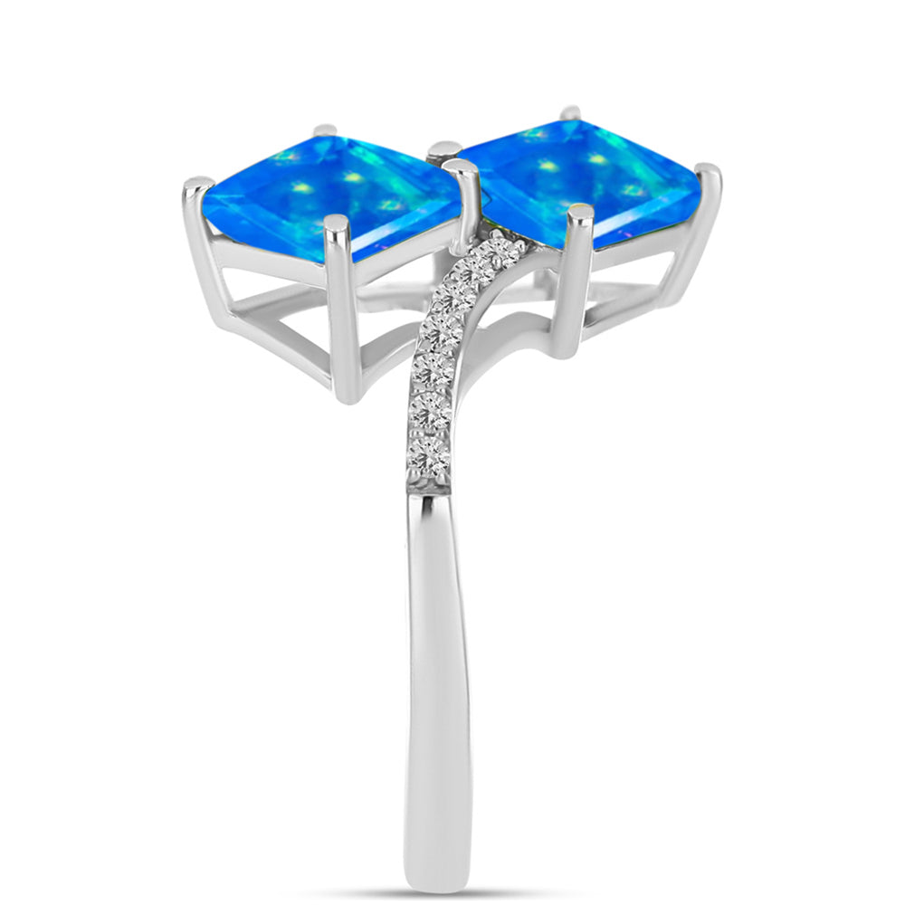 Inel din Argint 925 ( 2.79 grame ) cu Opal Albastru Etiopian Paraiba și Topaz Alb 1.55 Carate