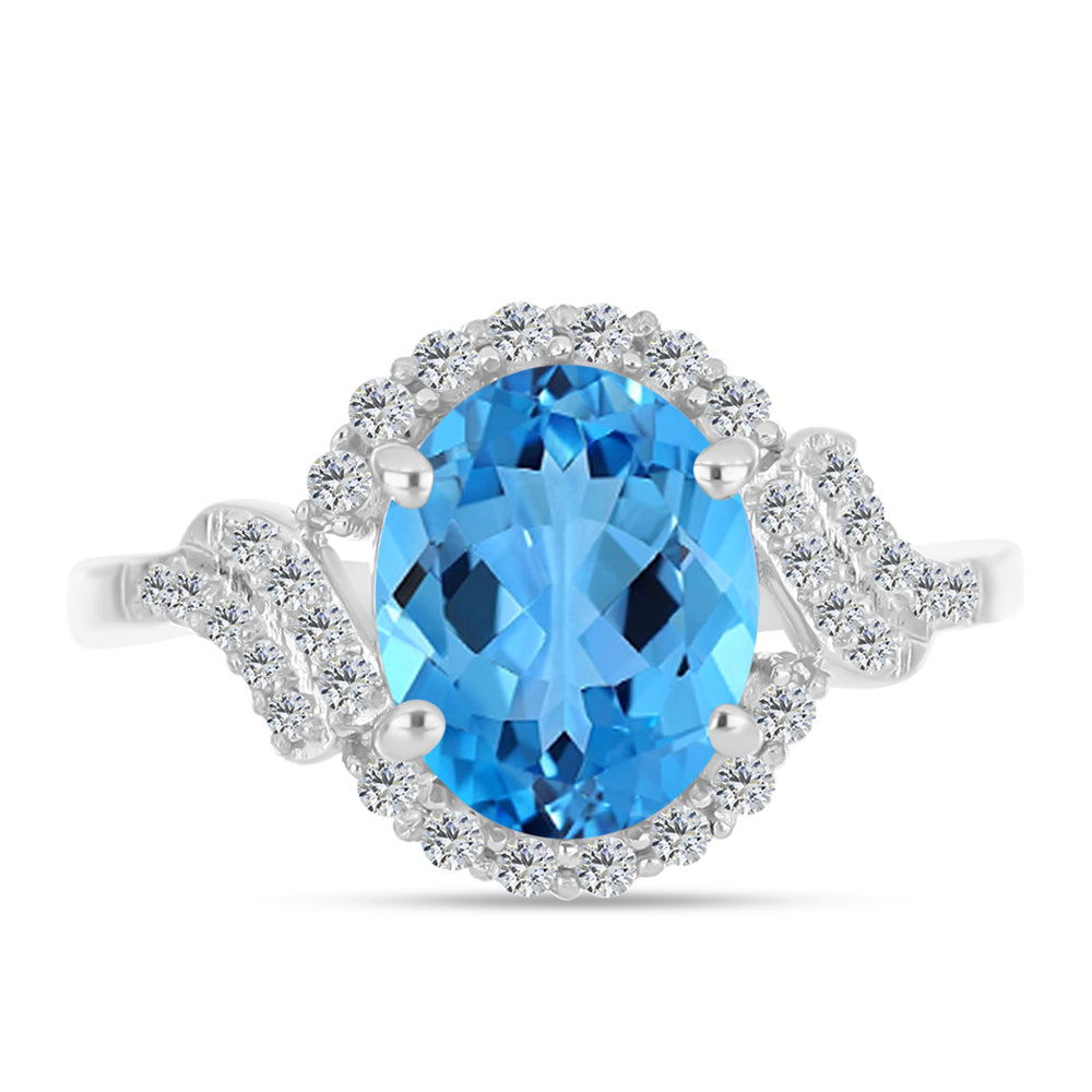 Inel din Argint 925 ( 2.79 grame ) cu Topaz Swiss Blue și Topaz Alb 3.31 Carate 1 