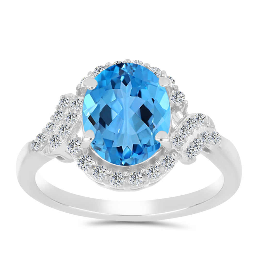 Inel din Argint 925 ( 2.79 grame ) cu Topaz Swiss Blue și Topaz Alb 3.31 Carate 3 