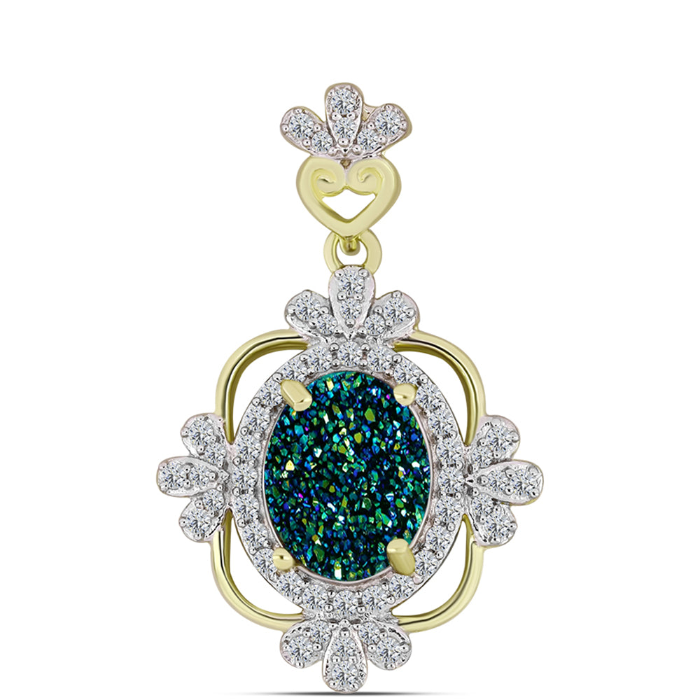 Pandantiv din Argint 925 Placat cu Aur ( 2.63 grame ) cu Drusy Verde și Topaz Alb 2.98 Carate