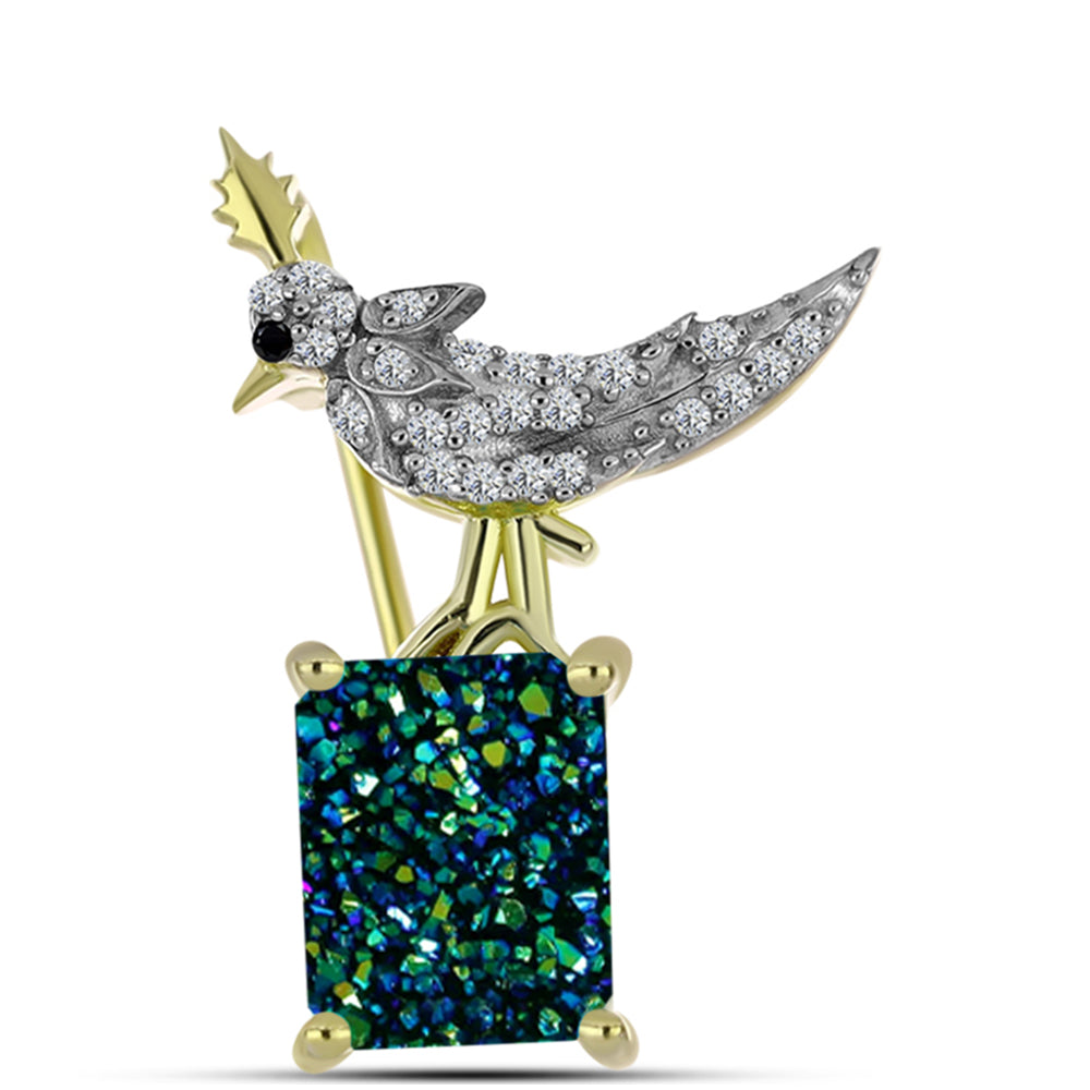 Broşă din Argint 925 Placat cu Aur ( 2.69 grame ) cu Drusy Verde și Spinel Negru 3.49 Carate