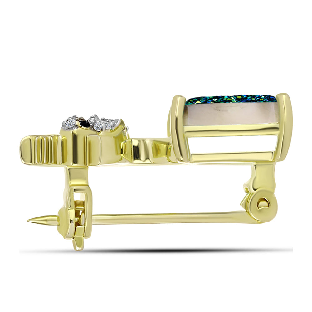 Broşă din Argint 925 Placat cu Aur ( 2.69 grame ) cu Drusy Verde și Spinel Negru 3.49 Carate