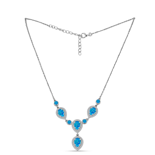 Colier din Argint 925 ( 6.1 grame ) cu Opal Albastru Etiopian Paraiba și Topaz Alb 2.72 Carate