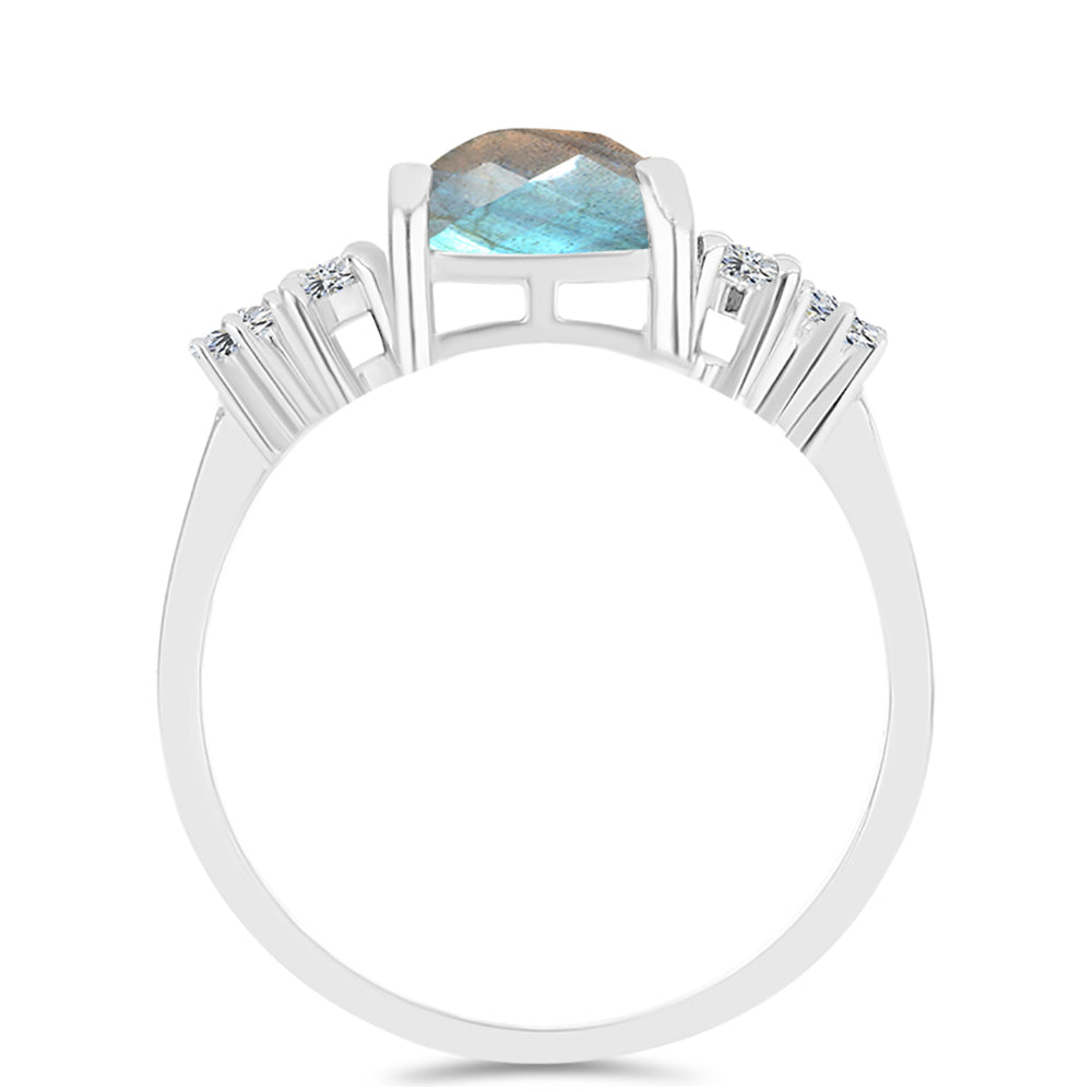 Inel din Argint 925 ( 2.37 grame ) cu Gullgruvene Labradorit și Topaz Alb 3.43 Carate