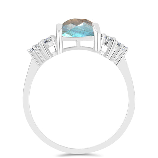 Inel din Argint 925 ( 2.37 grame ) cu Gullgruvene Labradorit și Topaz Alb 3.43 Carate