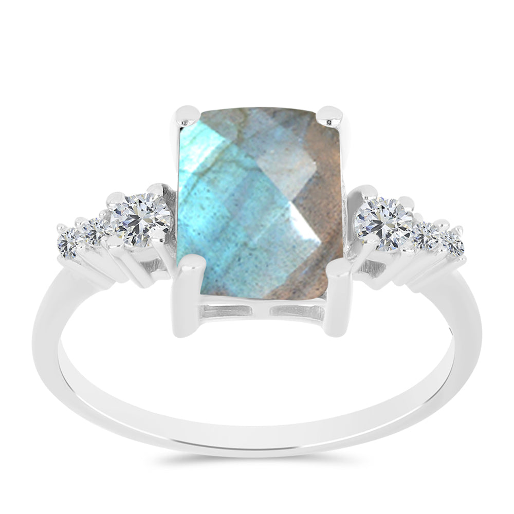 Inel din Argint 925 ( 2.37 grame ) cu Gullgruvene Labradorit și Topaz Alb 3.43 Carate