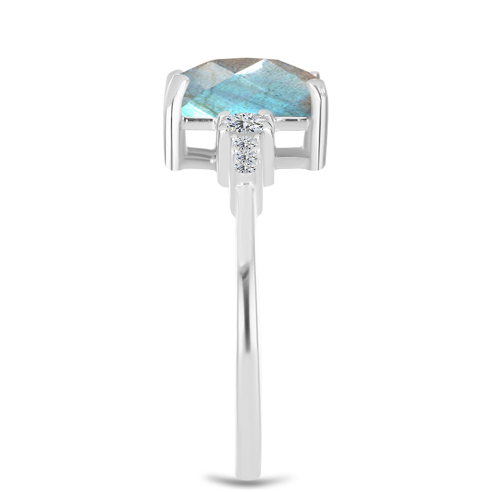 Inel din Argint 925 ( 2.37 grame ) cu Gullgruvene Labradorit și Topaz Alb 3.43 Carate 4 