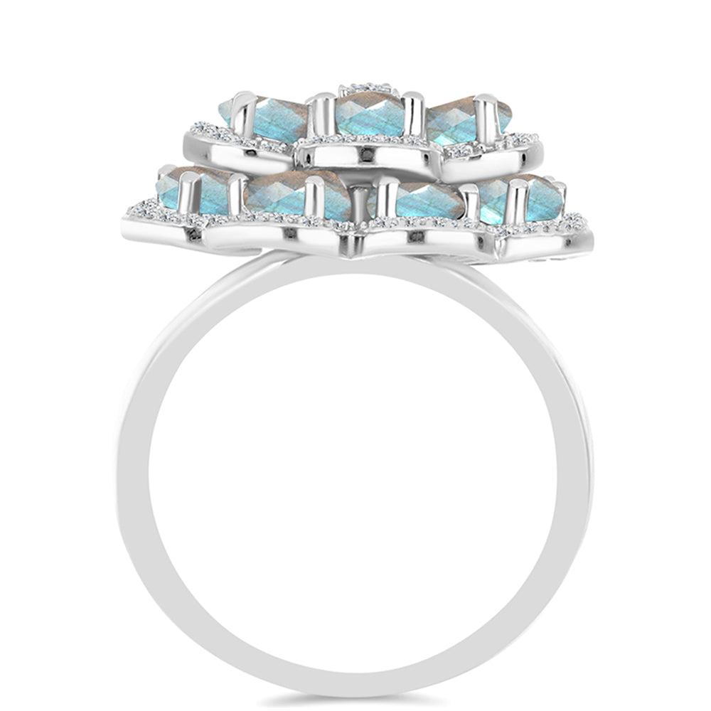 Inel din Argint 925 ( 7.39 grame ) cu Gullgruvene Labradorit și Topaz Alb 6.48 Carate