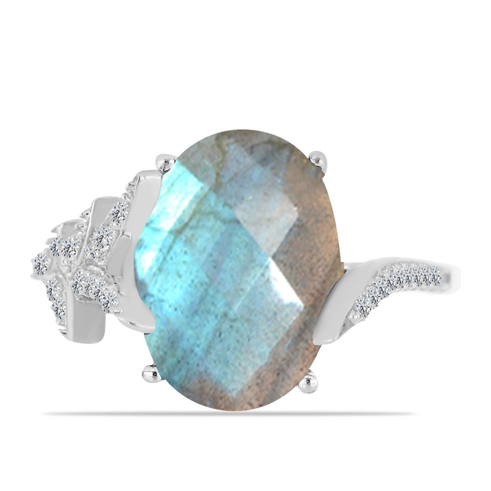 Inel din Argint 925 ( 3.31 grame ) cu Gullgruvene Labradorit și Topaz Alb 5.17 Carate