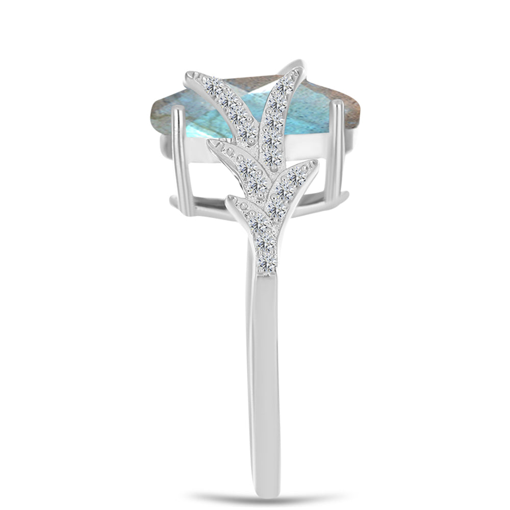 Inel din Argint 925 ( 3.31 grame ) cu Gullgruvene Labradorit și Topaz Alb 5.17 Carate 6 