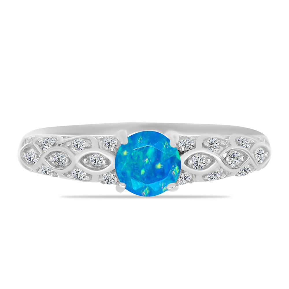 Inel din Argint 925 ( 2.15 grame ) cu Opal Albastru Etiopian Paraiba și Topaz Alb 0.44 Carate