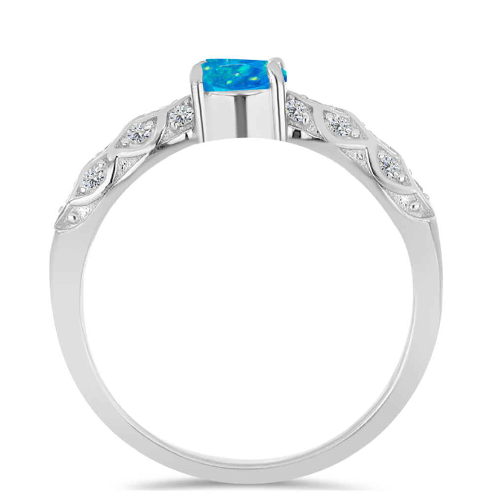 Inel din Argint 925 ( 2.15 grame ) cu Opal Albastru Etiopian Paraiba și Topaz Alb 0.44 Carate