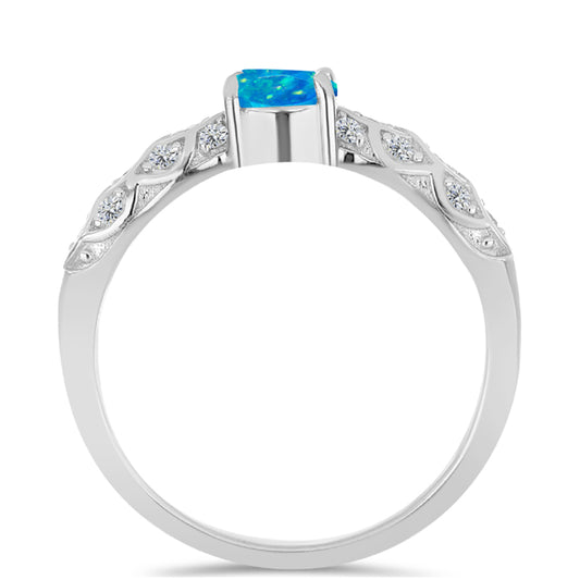 Inel din Argint 925 ( 2.15 grame ) cu Opal Albastru Etiopian Paraiba și Topaz Alb 0.44 Carate