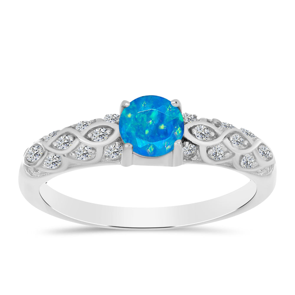 Inel din Argint 925 ( 2.15 grame ) cu Opal Albastru Etiopian Paraiba și Topaz Alb 0.44 Carate