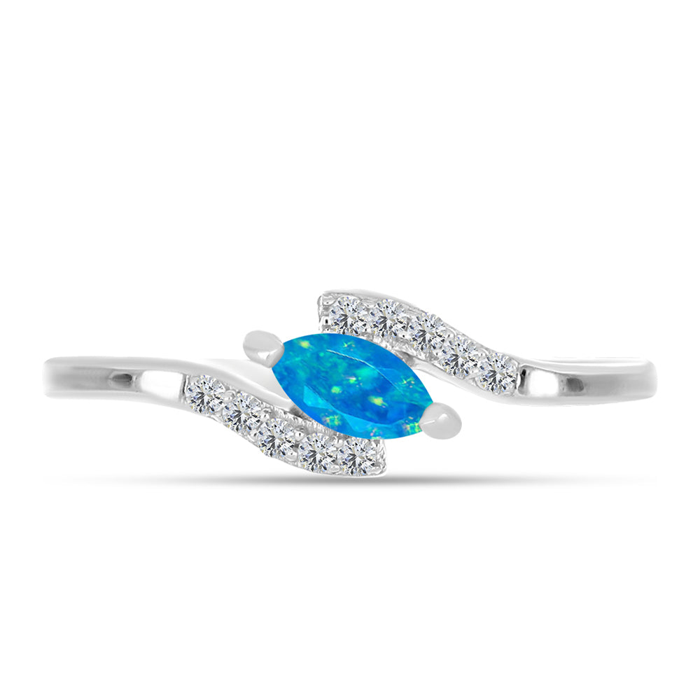 Inel din Argint 925 ( 1.41 grame ) cu Opal Albastru Etiopian Paraiba și Topaz Alb 0.23 Carate 1 