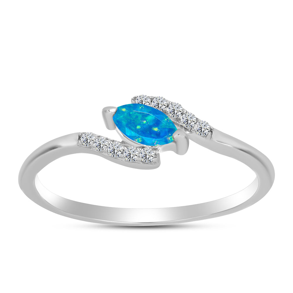 Inel din Argint 925 ( 1.41 grame ) cu Opal Albastru Etiopian Paraiba și Topaz Alb 0.23 Carate