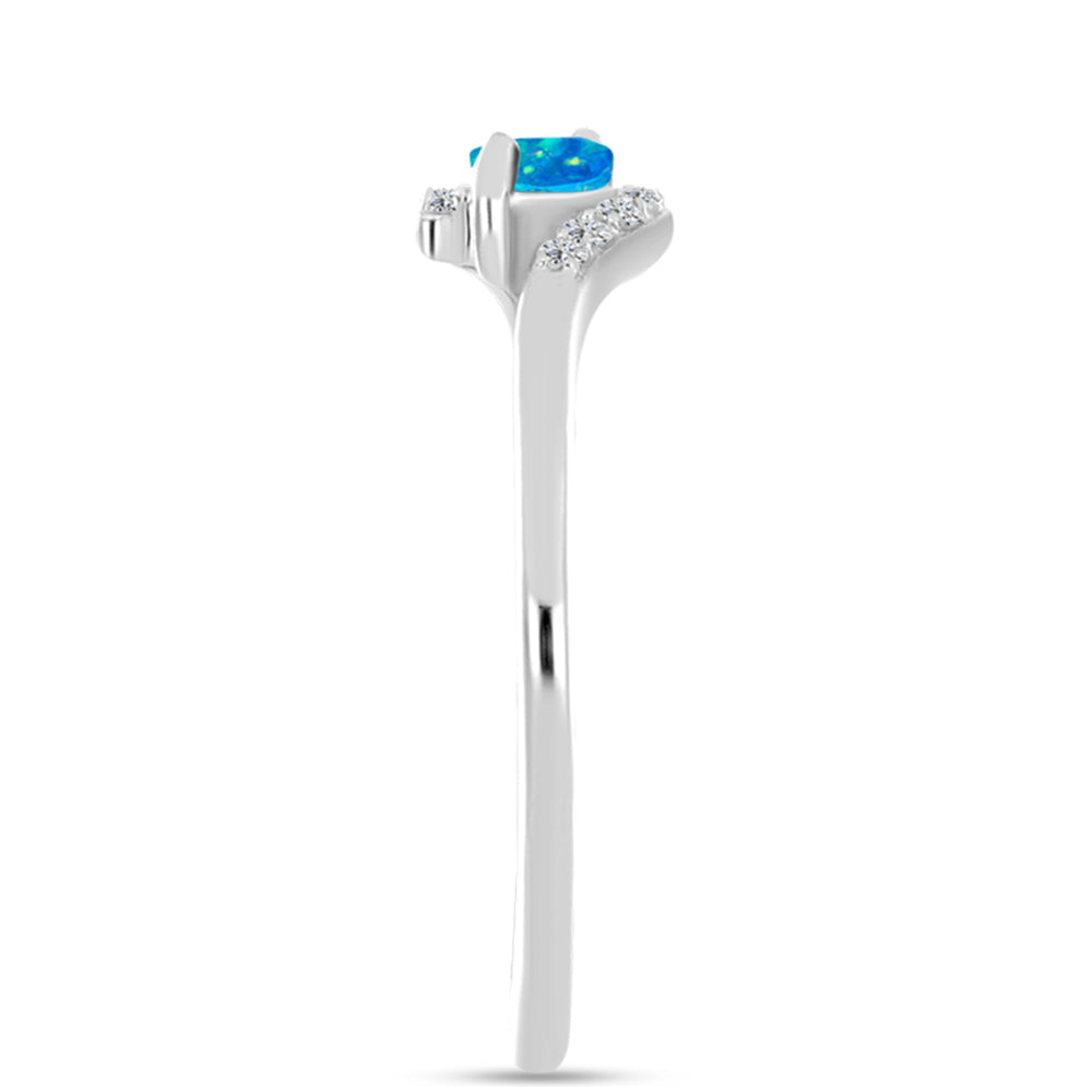 Inel din Argint 925 ( 1.41 grame ) cu Opal Albastru Etiopian Paraiba și Topaz Alb 0.23 Carate 4 