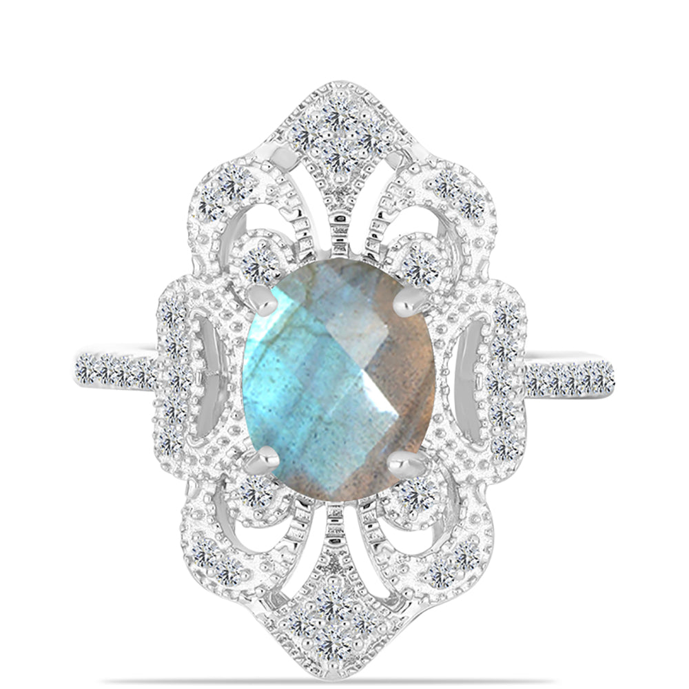 Inel din Argint 925 ( 4.97 grame ) cu Gullgruvene Labradorit și Topaz Alb 2.86 Carate