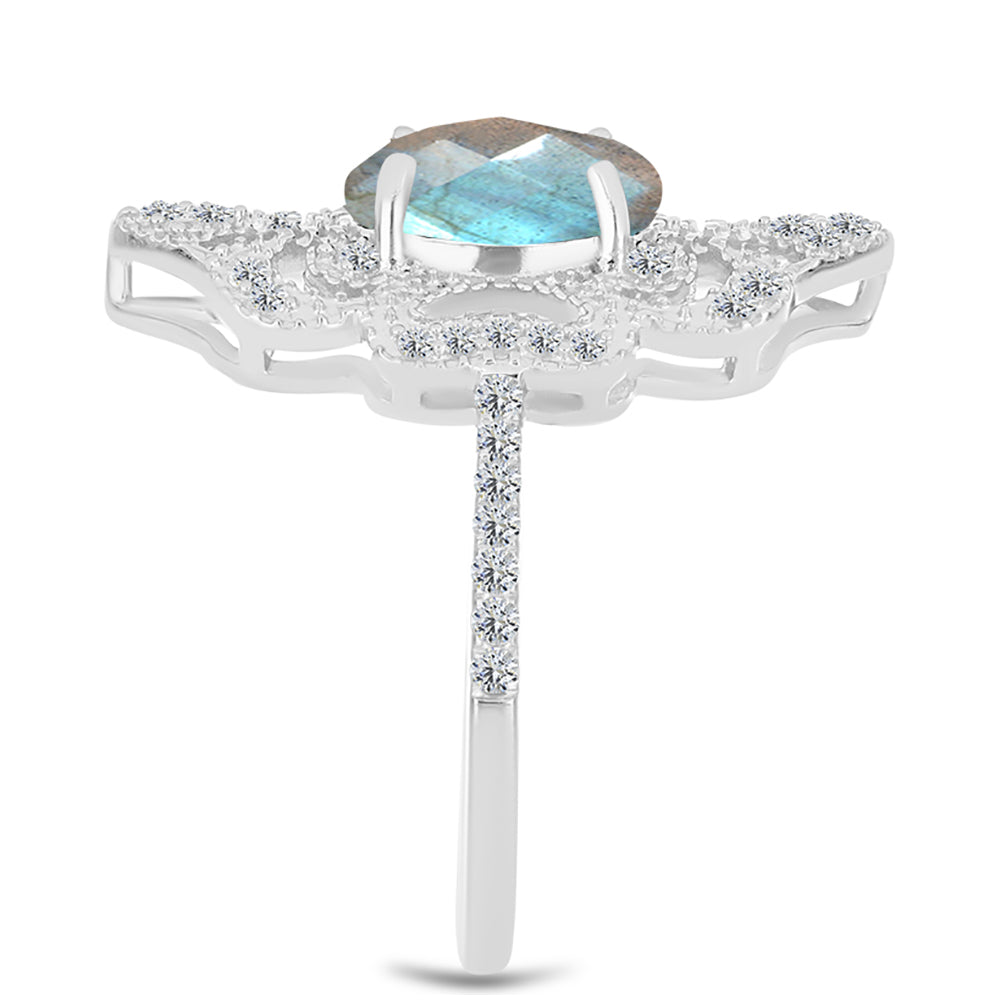 Inel din Argint 925 ( 4.97 grame ) cu Gullgruvene Labradorit și Topaz Alb 2.86 Carate