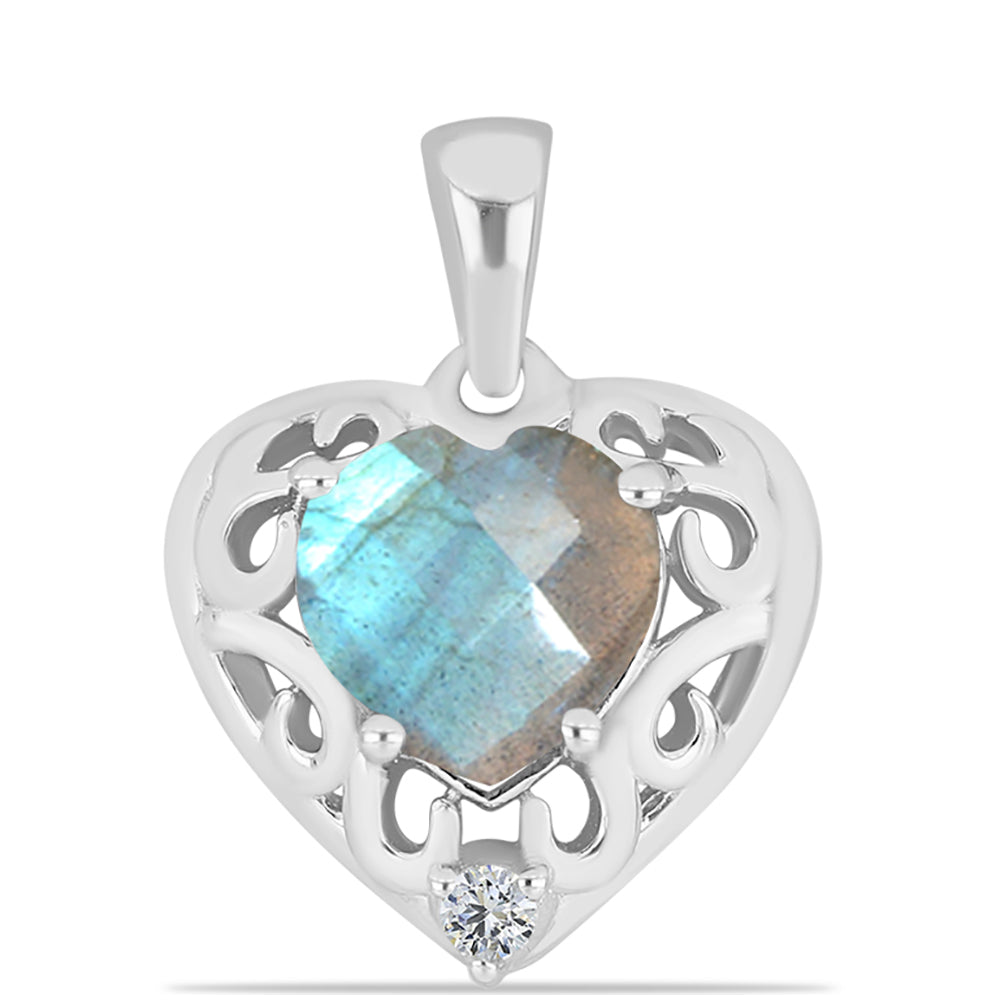 Pandantiv din Argint 925 ( 1.54 grame ) cu Gullgruvene Labradorit și Topaz Alb 1.85 Carate
