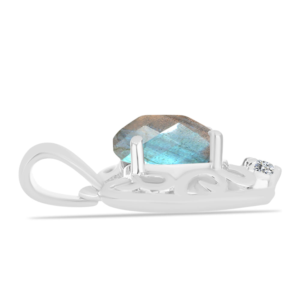 Pandantiv din Argint 925 ( 1.54 grame ) cu Gullgruvene Labradorit și Topaz Alb 1.85 Carate