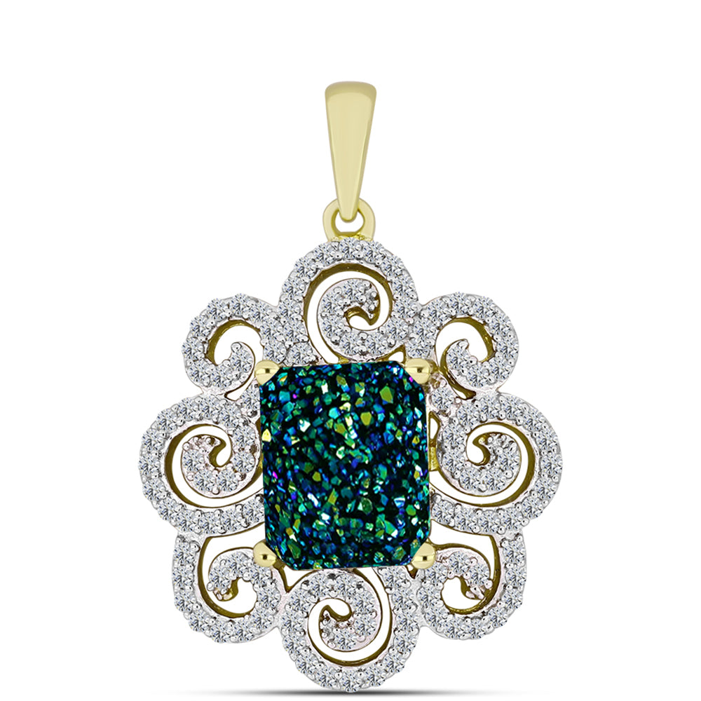 Pandantiv din Argint 925 Placat cu Aur ( 3.13 grame ) cu Drusy Verde și Topaz Alb 4.14 Carate 1 