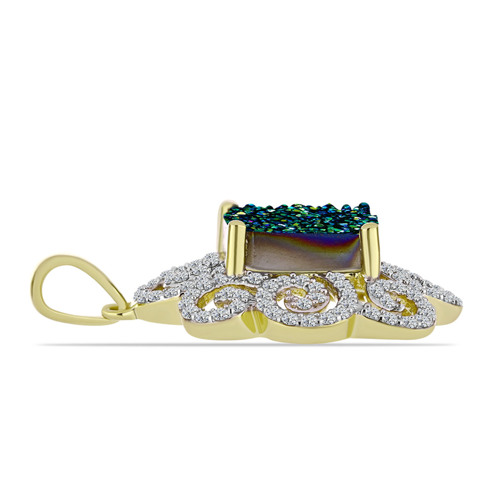 Pandantiv din Argint 925 Placat cu Aur ( 3.13 grame ) cu Drusy Verde și Topaz Alb 4.14 Carate 2 
