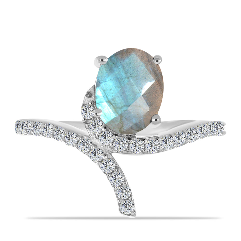 Inel din Argint 925 ( 2.77 grame ) cu Gullgruvene Labradorit și Topaz Alb 2.18 Carate 1 