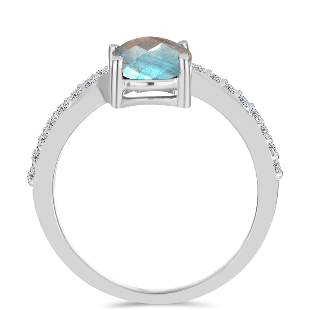 Inel din Argint 925 ( 2.77 grame ) cu Gullgruvene Labradorit și Topaz Alb 2.18 Carate 2 