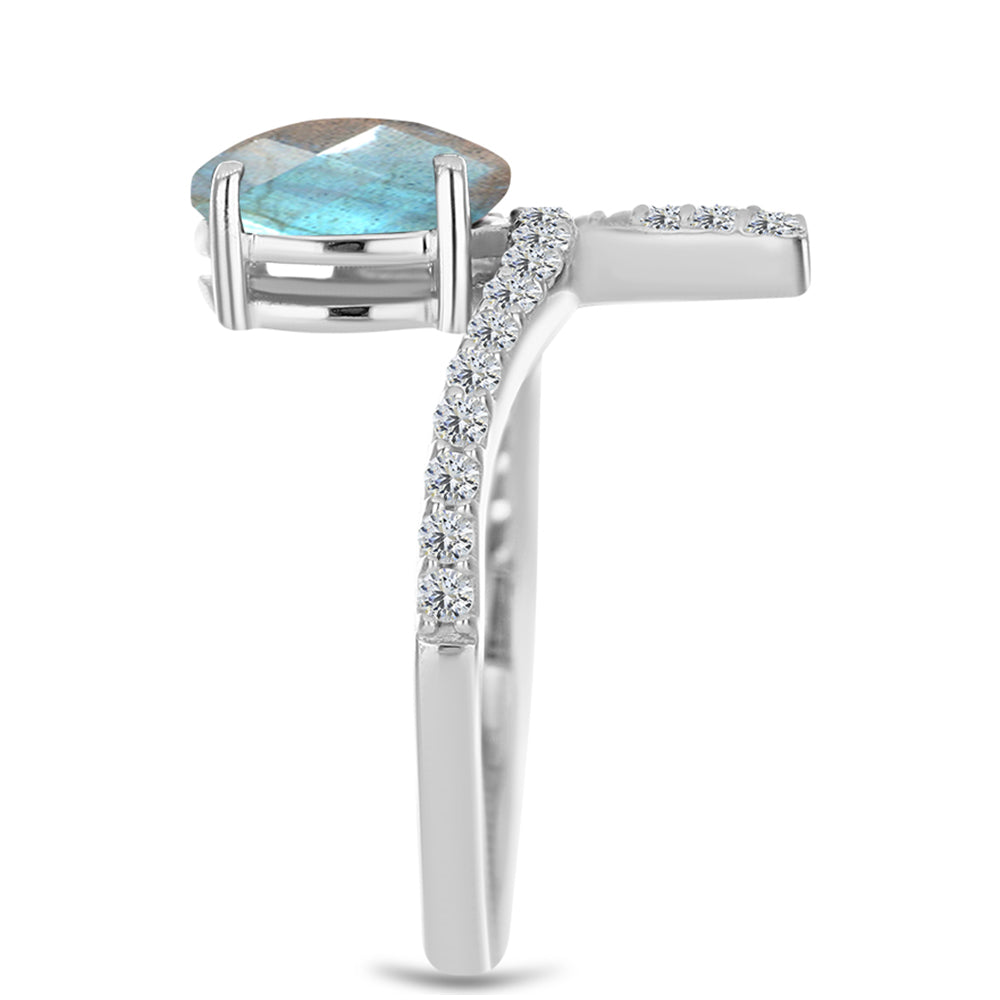 Inel din Argint 925 ( 2.77 grame ) cu Gullgruvene Labradorit și Topaz Alb 2.18 Carate 4 