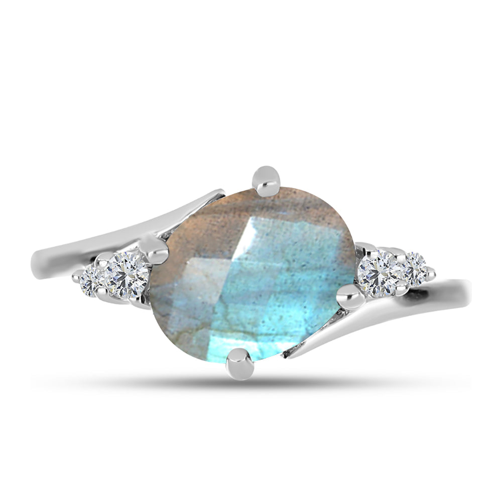 Inel din Argint 925 ( 2.15 grame ) cu Gullgruvene Labradorit și Topaz Alb 1.81 Carate